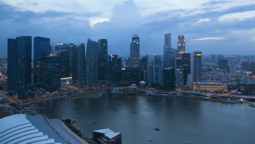 SINGAPORE - CIRCA MAY 2011: Aerial dusk to night view over Central Singapore and Marina Bay, Singapore