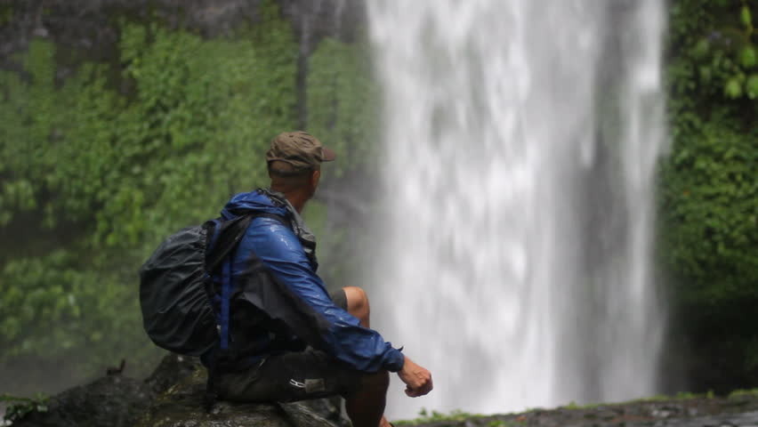 waterfall,  man,  journey