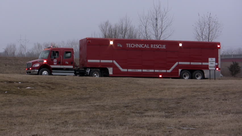 TOPEKA, KS - CIRCA 2010: Technical Rescue emergency truck in Topeka, Kansas on a cold and cloudy day.