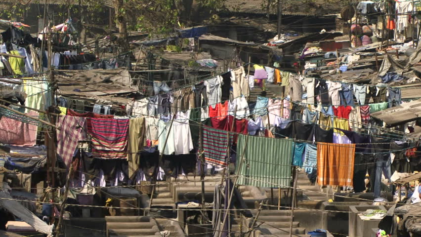 Washing hanging in an outside laundry in India