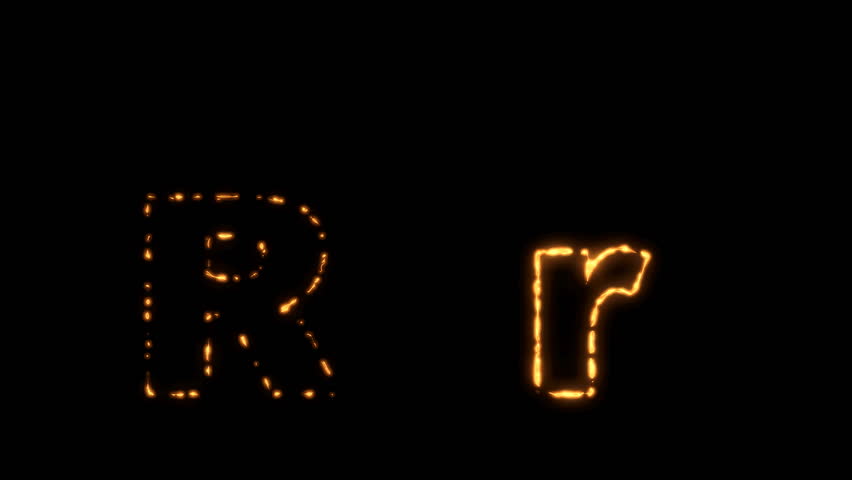 Flaming Alphabet. Upper and lower case R bursting into flames. Part of a series an alphabet, numbers and other characters.