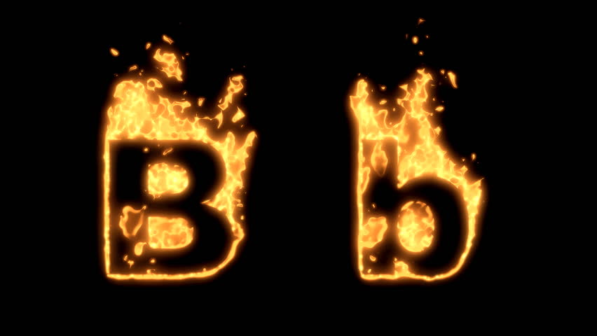 Flaming Alphabet. Upper and lower case B bursting into flames. Part of a series an alphabet, numbers and other characters.