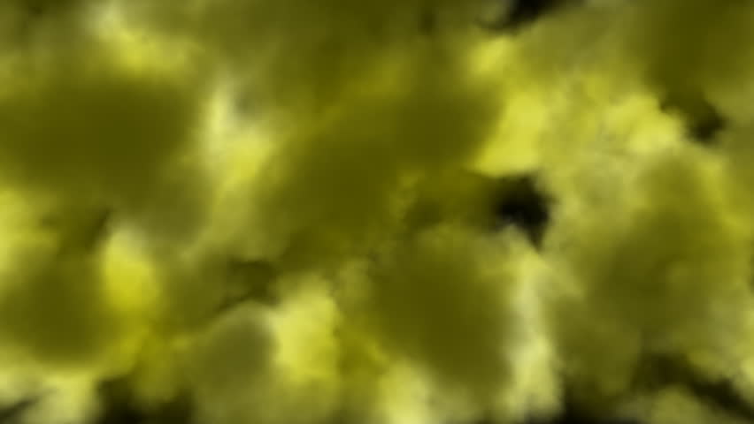Yellow colors, cloud-like forms changing shape and moving.