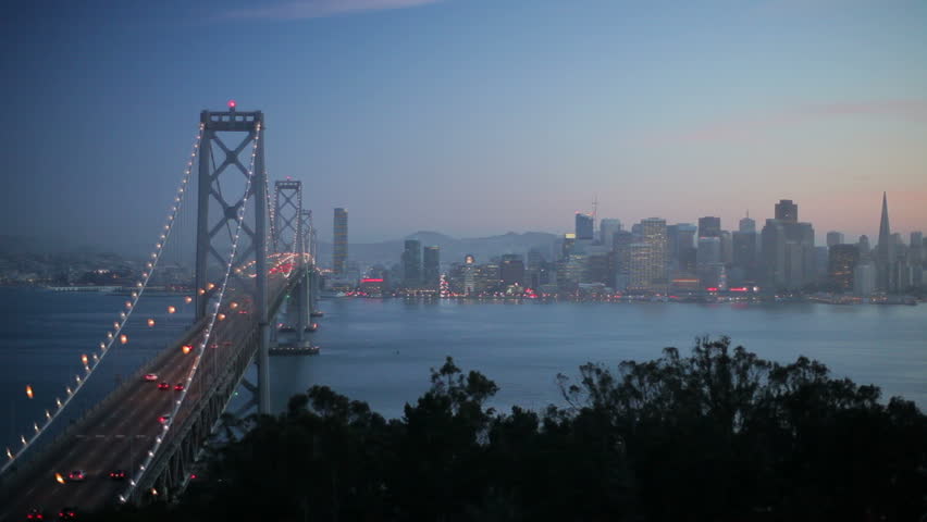 City skyline and Bay Bridge from Treasure Island, San Francisco, California, USA