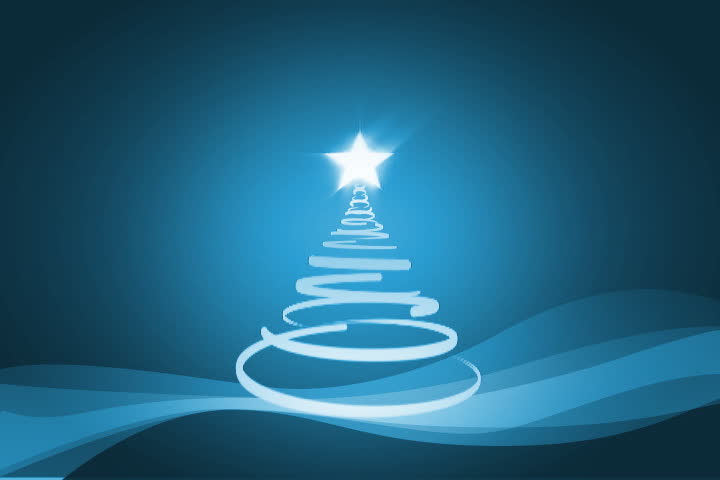 Christmas tree with falling snow loop animation, blue colors