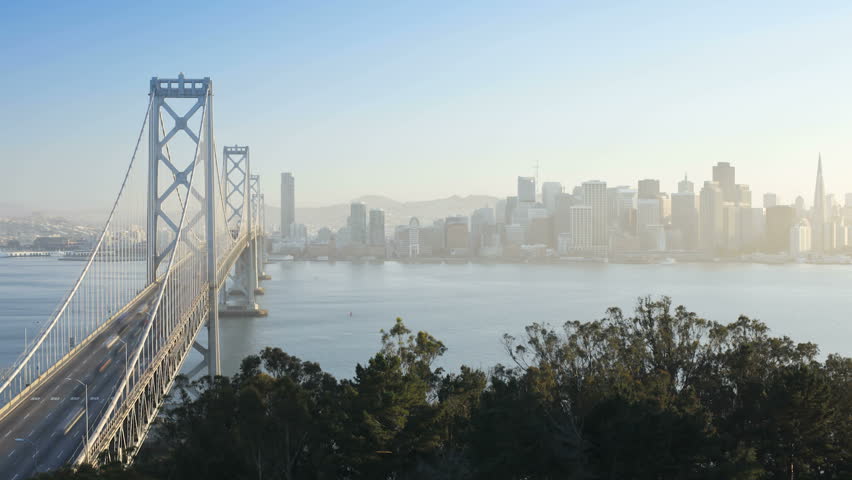Time lapse of the San Francisco Bay Bridge and City Skyline viewed from Treasure Island in the afternoon