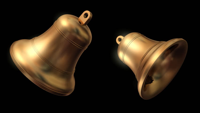 Two bells swing back and forth. Loops. Side view.