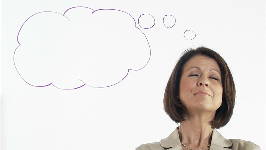 A business woman with a thought-bubble
