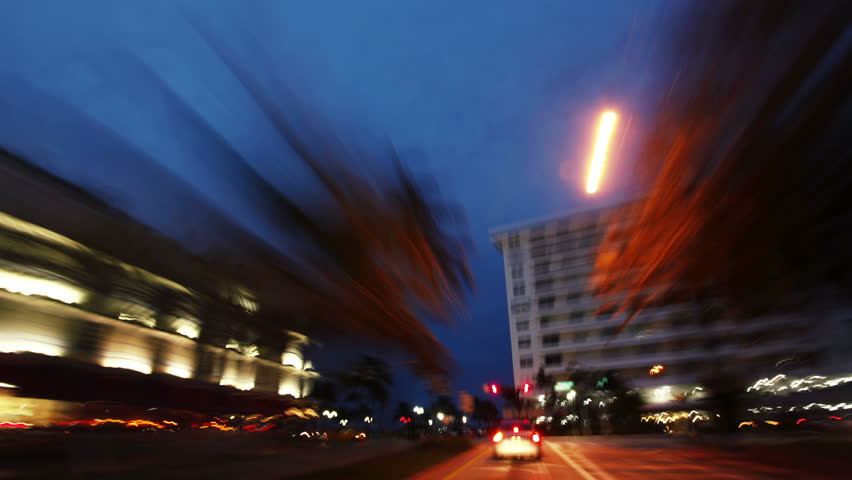 MIAMI - CIRCA JULY 2012: Time lapse of cars in South Beach at night circa July 2012 in Miami, Florida.