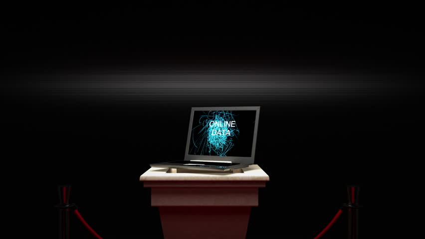 Bank Vault opens to reveal Laptop with "Online Data" displayed on screen.