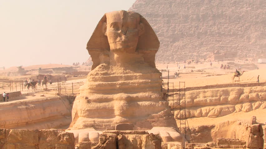Sphinx in front of the Pyramids in Giza, Egypt
