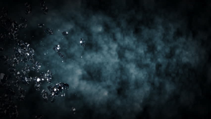 Diamonds flying in front of the camera