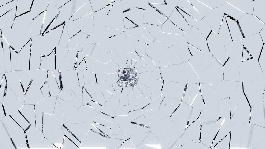 Broken glass: destruction with slow motion. Alpha is included