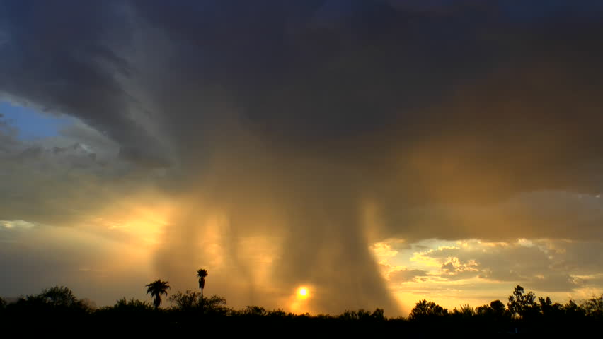 Time Lapse, Rain Shafts Emitted From Enormous Cloud Mass Dump Rain On 