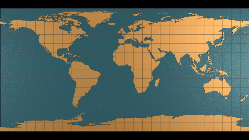 HD looping digital animation starts with flat map of Earth and folds into spinning globe, and unfolds back into flat map.
