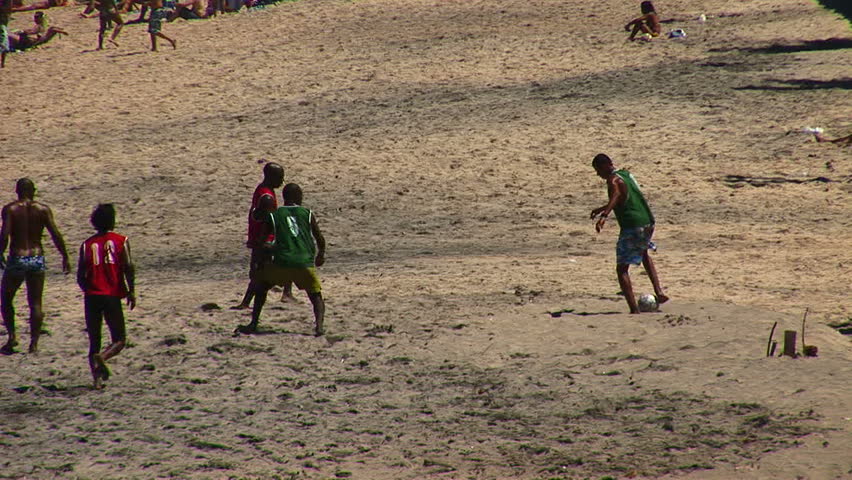 SALVADOR, BRAZIL - April 2008: Beach soccer in Salvador, Bahia, Brazil