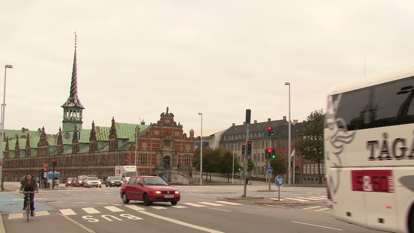 COPENHAGEN, DENMARK - CIRCA OCTOBER 2010: various cars and traffic on a road passing by
