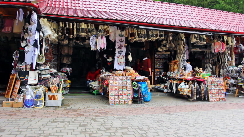 YAREMCHE, UKRAINE - MAY 29: Souvenir Market Yaremche in Carpathian mountains on May 29, 2012 in Yaremche, Ukraine. Yaremche is mountain climatic resort, located at height 550-585 m above sea level