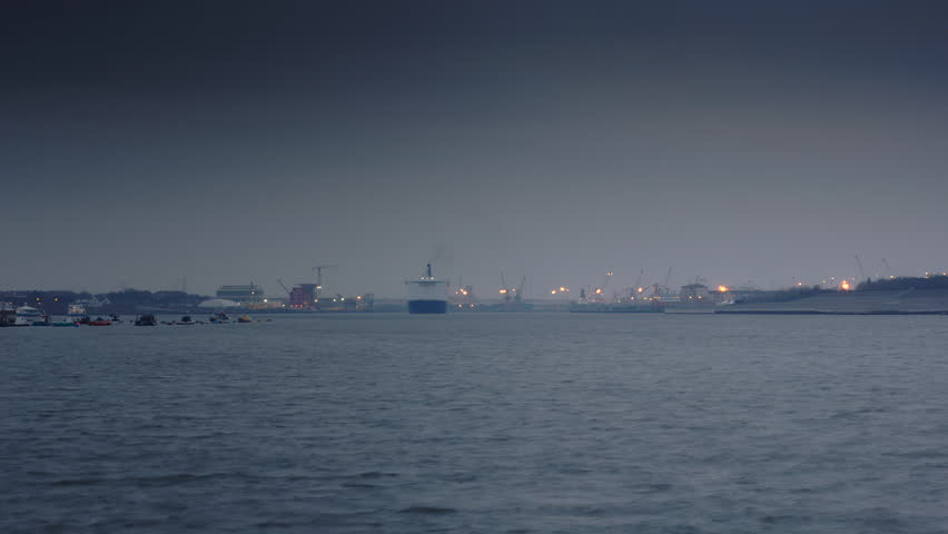 NEWCASTLE â CIRCA DECEMBER 2011: Time lapse of ferry departing from Newcastle, England on way to Amsterdam circa December 2011.
