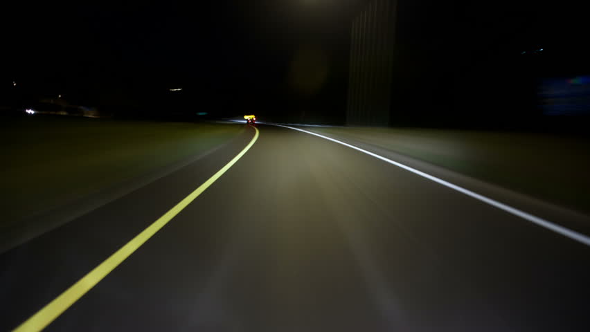 Exterior of Vehicle Hood Point of View Night Driving Time-Lapse Video 