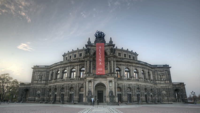 DRESDEN, GERMANY, NOV 7, 2011: Timelapse of the Semper Opera during sunset and twilight in Dresden after the premiere of Alcina