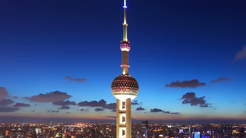 SHANGHAI, CHINA - CIRCA JULY 2012: Timelapse, overlooking the Shanghai night view of skyscrapers in Pudong.
