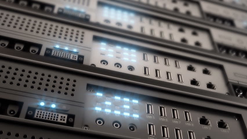 Working data servers with flashing LED lights