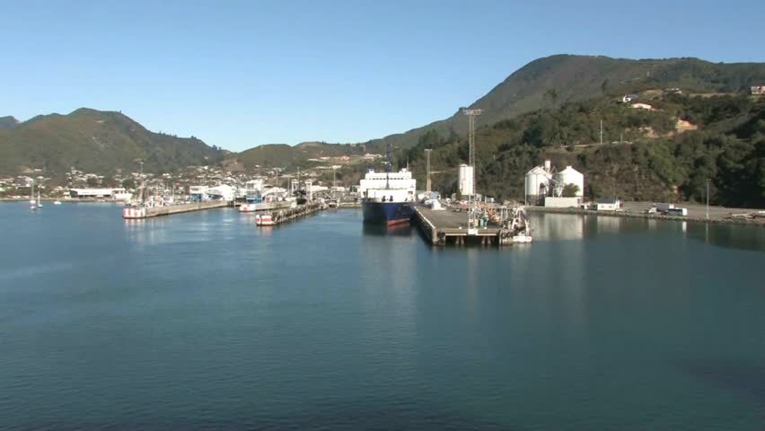 Picton, New Zealand, October 2011. Ferry coming into dock at Picton being the head of Queen Charlotte Sound near the north-east corner of the South Island.
