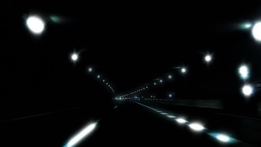 Night car trip on the highway seen from the car