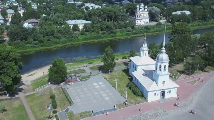 Monument to Konstantin Batyushkov near Alexander Nevsky church on quay in Vologda, Russia