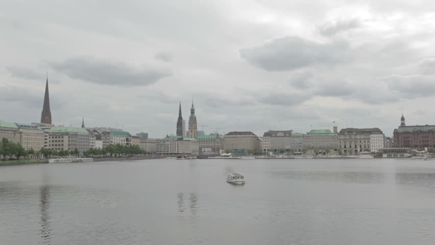 HAMBURG, GERMANY - CIRCA 2012: Hamburg, Germany aerial view from the bridge. Town Hall, Rathaus