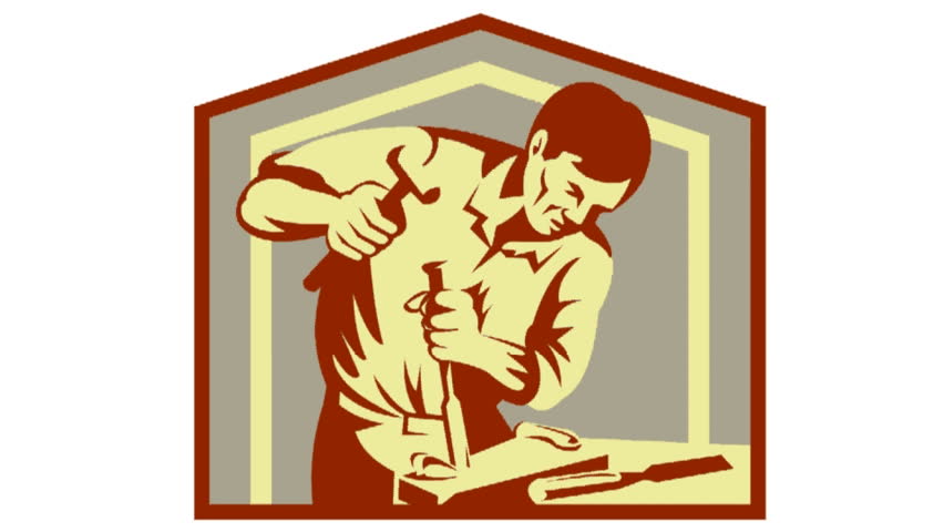 carpenter carver carving with hammer and chisel