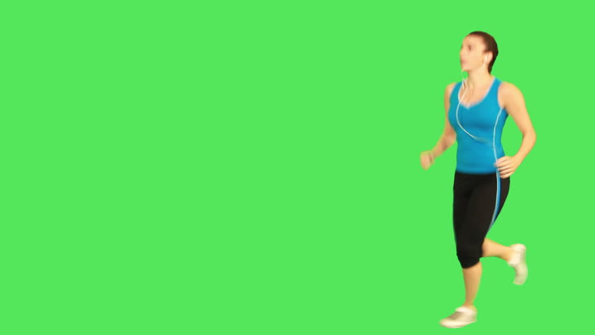 Female runner listening to music