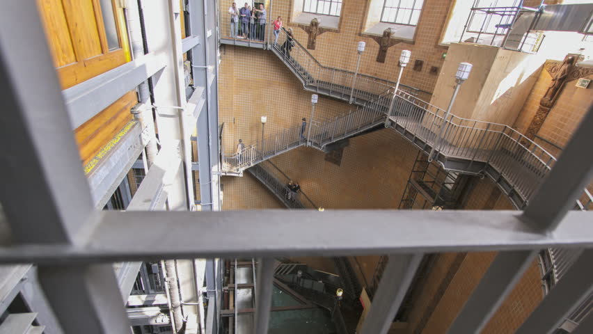 HAMBURG, GERMANY, MAY 20, 2011: Time lapse elevator and stairs in the old Elbtunnel, Hamburg, Germany 