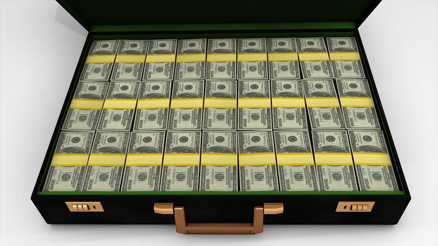 Suitcase full of money. Included alpha matte
