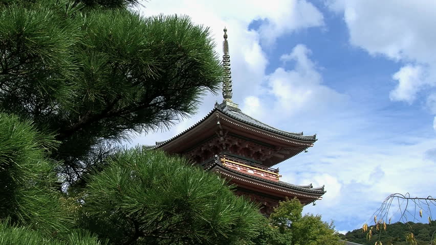 KYOTO, JAPAN - CIRCA 2012: Slide from tree to the pagoda of the Kiyomizu temple