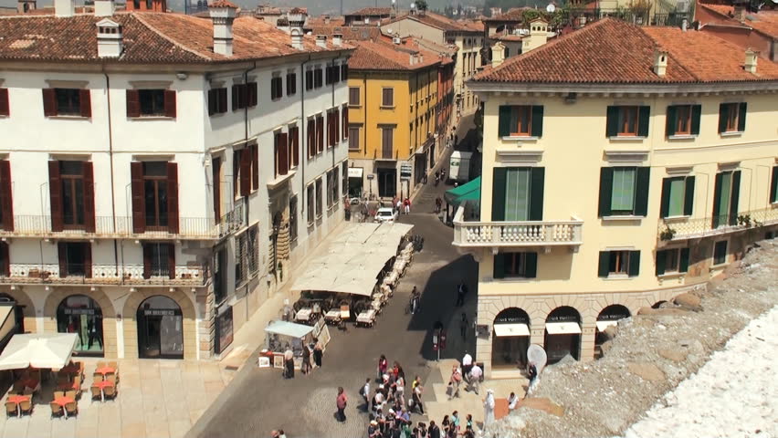 VERONA, ITALY - MAY 10: View on the streets of Verona from the arena on May 10, 2012. The city is known for its Roman heritage, especially the amphitheatre that dates from 30 AD.