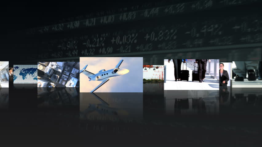Montage 3D fly through view featuring corporate transport by successful multi ethnic groups of business people