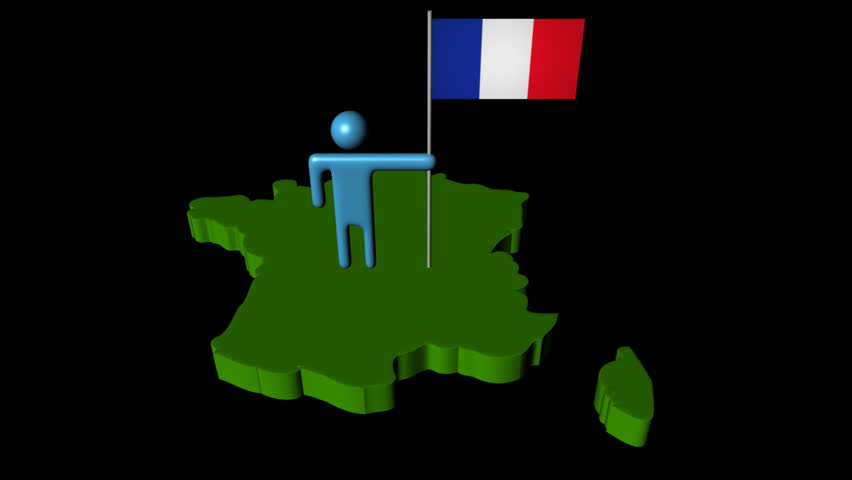 Abstract man with fluttering flag on France map animation