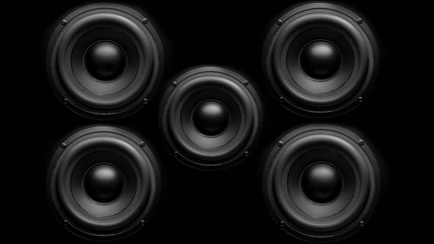 Closeup at moving sub-woofer. Speaker part. 