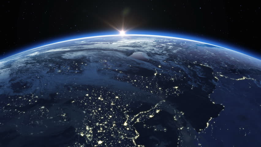 Beautiful Sunrise over the Earth. Cities at Night. HD 1080.