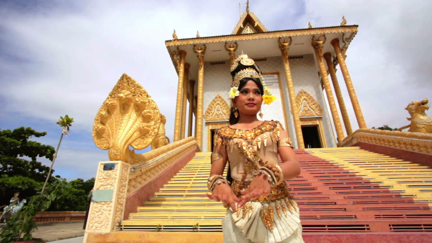 Apsara Dancer performing in front of temple