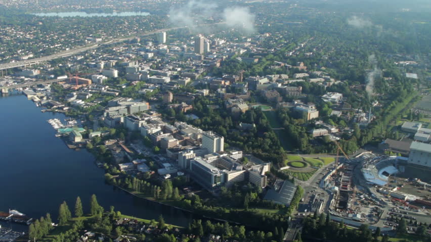 Overhead perspective of large college grounds in Washington State.