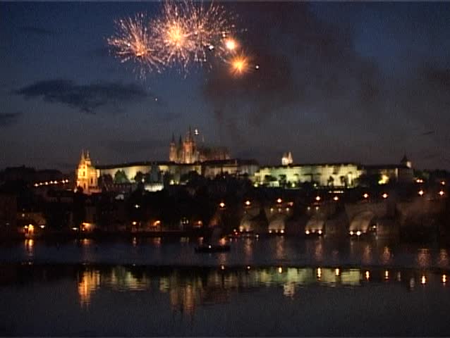 Fireworks performance with Prague castle on the background.