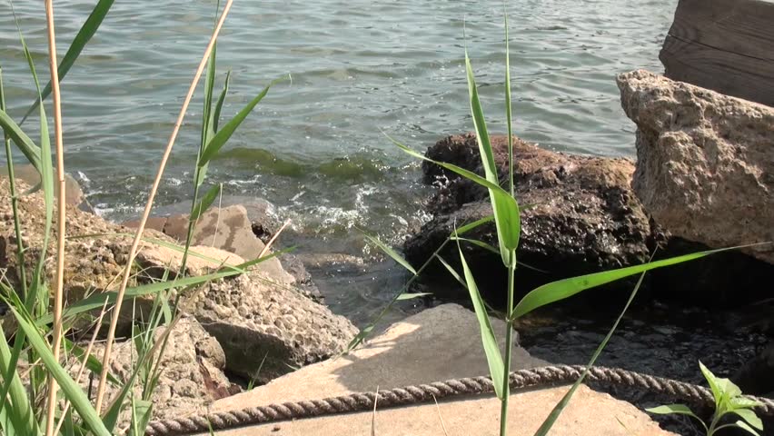 Boulders breakwater in the devastated port in Ukraine