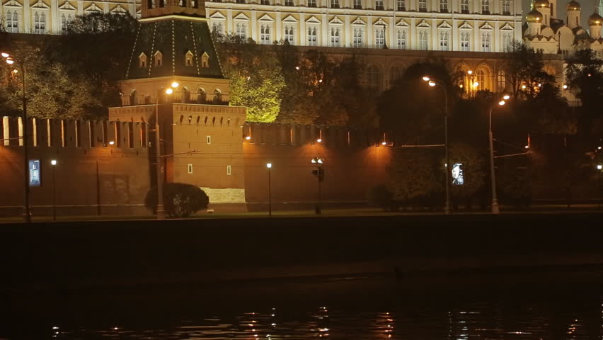night view on the Kremlin embankment. Moscow, Russia,  panorama
