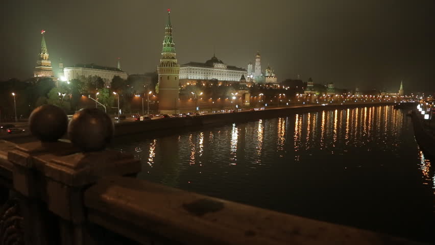 night view on the Kremlin embankment. Moscow, Russia, slider