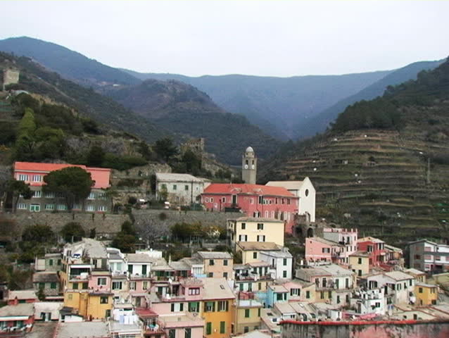 Beautiful Italian Riviera town of Vernazza from a tower.