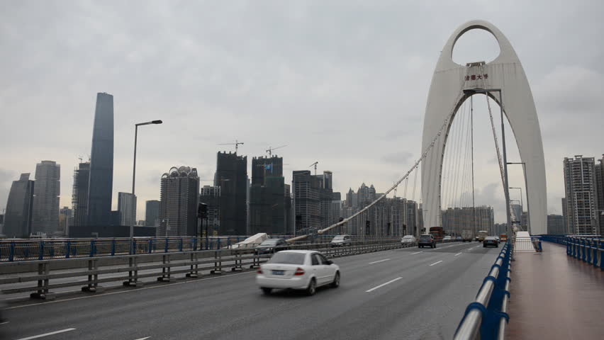 GUANGZHOU, CHINA - MAY 12, 2012 Liede Bridge, Pearl River, International Finance Center, IFC, Guangzhou, China