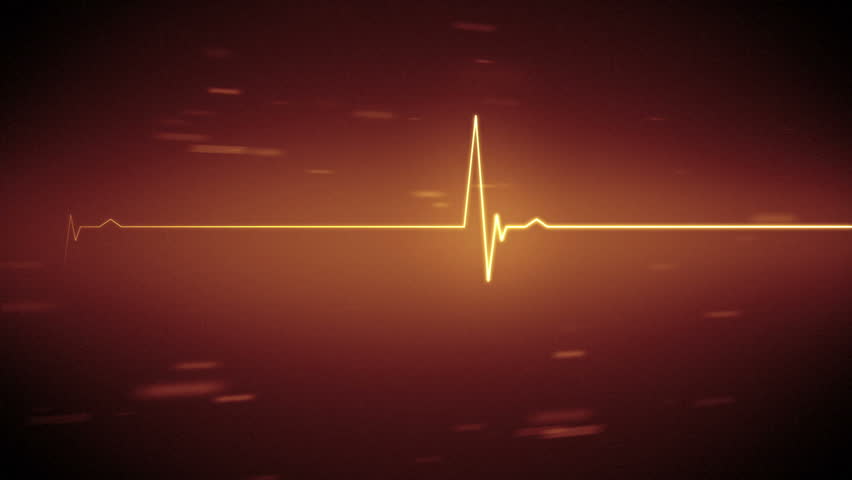 Orange ECG heart monitor line with moving black and orange background